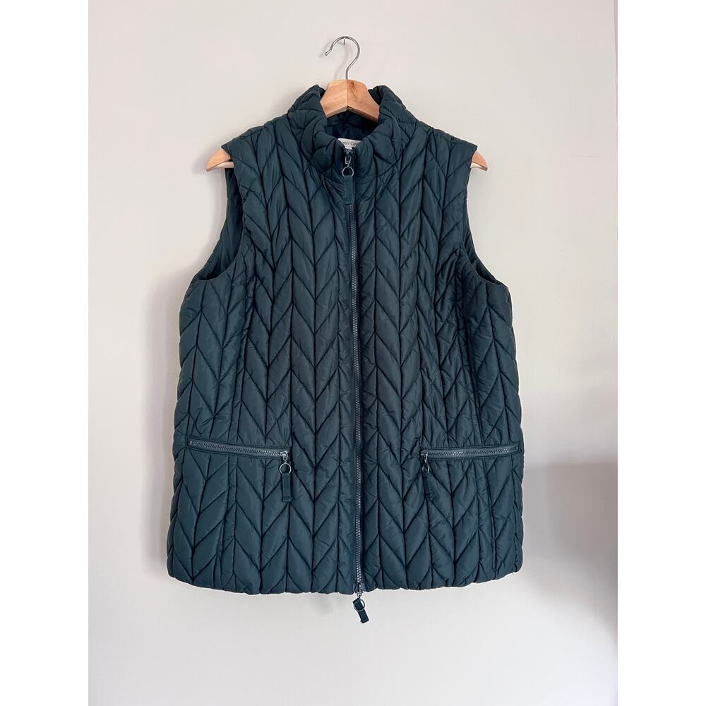 Coldwater Creek Chevron Quilted Vest Size Large Hunter Green
